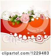 Poster, Art Print Of Valentines Day Text On A Red Banner With Hearts Roses And Butterflies