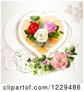 Clipart Of A Floral Rose Heart Over Branches Royalty Free Vector Illustration
