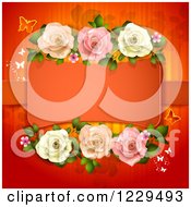 Poster, Art Print Of Frame With Roses Hearts And Butterflies On Red