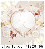 Poster, Art Print Of Heart Frame With Butterflies Branches And Gold Ribbons