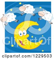 Happy White Sheep Leaping Over A Crescent Moon