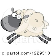 Clipart Of A Happy Tan And Black Sheep Leaping Royalty Free Vector Illustration