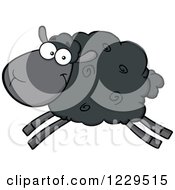 Clipart Of A Happy Black Sheep Leaping Royalty Free Vector Illustration by Hit Toon
