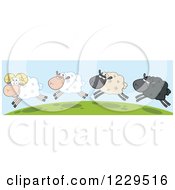 Poster, Art Print Of Happy Sheep Jumping On A Hill Top