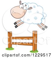 Poster, Art Print Of Happy White Sheep Leaping Over A Fence