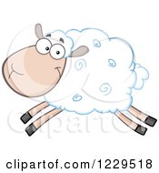 Clipart Of A Happy White Sheep Leaping Royalty Free Vector Illustration
