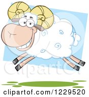 Clipart Of A Happy White Sheep Ram Leaping Royalty Free Vector Illustration