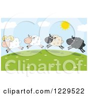 Poster, Art Print Of Happy Sheep Leaping On A Hill Top