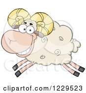 Clipart Of A Happy Tan Sheep Ram Leaping Royalty Free Vector Illustration by Hit Toon