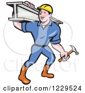 Poster, Art Print Of Construction Worker Foreman Carrying A Steel Beam