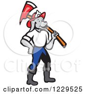 Clipart Of A Dog Fireman With An Axe On His Shoulder Royalty Free Vector Illustration