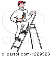 Clipart Of A House Painter On A Ladder Royalty Free Vector Illustration