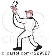Clipart Of A Spray Painting Worker Man Royalty Free Vector Illustration