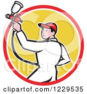 Clipart Of A Spray Painting Worker Man In A Yellow Circle Royalty Free Vector Illustration