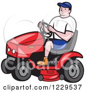 Poster, Art Print Of Gardener Man Driving A Red Tractor