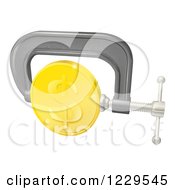 Clipart Of A 3d Gold Dollar Coin In A Clamp Royalty Free Vector Illustration by AtStockIllustration