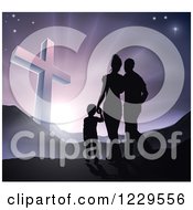 Poster, Art Print Of Silhouetted Christian Family Walking Towards A Cross At Sunrise