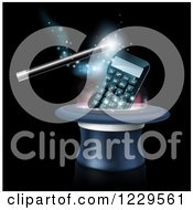 Clipart Of A Magic Wand With A Calculator And Top Hat On Black Royalty Free Vector Illustration by AtStockIllustration