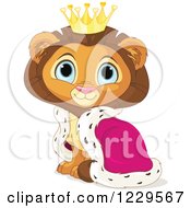 Cute Sitting Male Lion King With A Robe And Crown