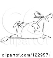 Clipart Of A Black And White Lineart Sophisticated Moose Sitting Back Royalty Free Vector Illustration