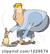 Clipart Of A Caucasian Man Using A Dustpan And Hand Broom Royalty Free Vector Illustration by djart