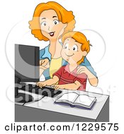 Poster, Art Print Of Mother And Son Using A Computer