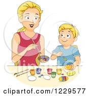 Poster, Art Print Of Mother And Son Painting Easter Eggs