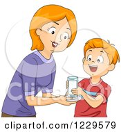 Clipart Of A Mother Giving Her Son A Glass Of Milk Royalty Free Vector Illustration by BNP Design Studio