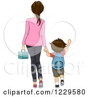 Poster, Art Print Of Rear View Of A Mother Walking Her Son To School