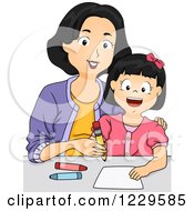 Poster, Art Print Of Mom Teaching Her Daughter Writing