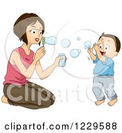 Mother And Son Blowing Bubbles