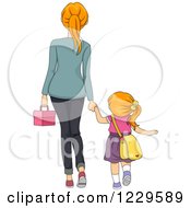 Poster, Art Print Of Rear View Of A Mom Walking Her Daughter To School