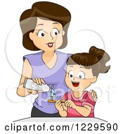 Poster, Art Print Of Mom Putting Toothpaste On Her Daughters Brush