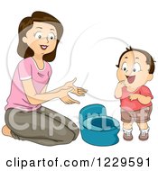 Poster, Art Print Of Mom Potty Training Her Son