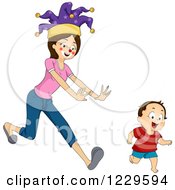 Mother Dressed As A Clown Chasing Her Son