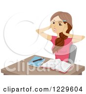 Clipart Of A Frustrated Teenage Girl Covering Her Ears While Studying Royalty Free Vector Illustration
