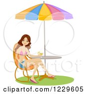 Poster, Art Print Of Teenage Girl With A Drink Sitting In A Bikini Top At A Beach Table