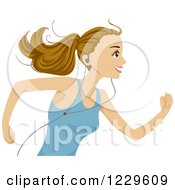 Clipart Of A Sweaty And Happy Teenage Girl Running And Wearing Earbuds Royalty Free Vector Illustration by BNP Design Studio