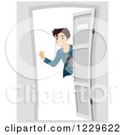 Clipart Of A Welcoming Teenage Boy At A Door Royalty Free Vector Illustration by BNP Design Studio