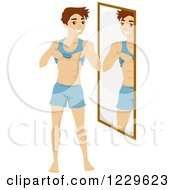 Poster, Art Print Of Teenage Boy Looking At His Abs In A Mirror