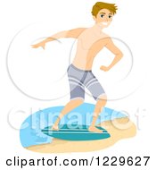 Poster, Art Print Of Teenage Boy Skimboarding On A Beach