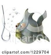 Clipart Of A 3d Green Fish With Bubbles And A Hook Royalty Free Illustration