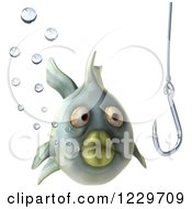Clipart Of A 3d Green Fish With Bubbles And A Hook 2 Royalty Free Illustration