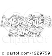 Clipart Of Black And White Monster Party Text Royalty Free Vector Illustration