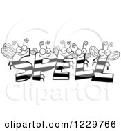 Clipart Of Black And White Bee Letters Forming The Word SPELL Royalty Free Vector Illustration