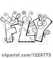Clipart Of Black And White Letter Insects Forming The Word FLY Royalty Free Vector Illustration