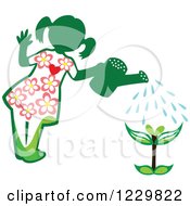 Poster, Art Print Of Green Girl Watering A Seedling Plant