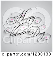 Clipart Of Happy Valentines Day Text With Hearts On Gray Royalty Free Vector Illustration