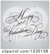 Poster, Art Print Of Happy Valentines Day Text With Hearts On Gray