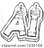 Clipart Of Black And White Robot Letters Forming AI Royalty Free Vector Illustration